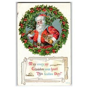 Vintage 1909 Embossed Santa Claus Christmas Postcard Holiday Greeting